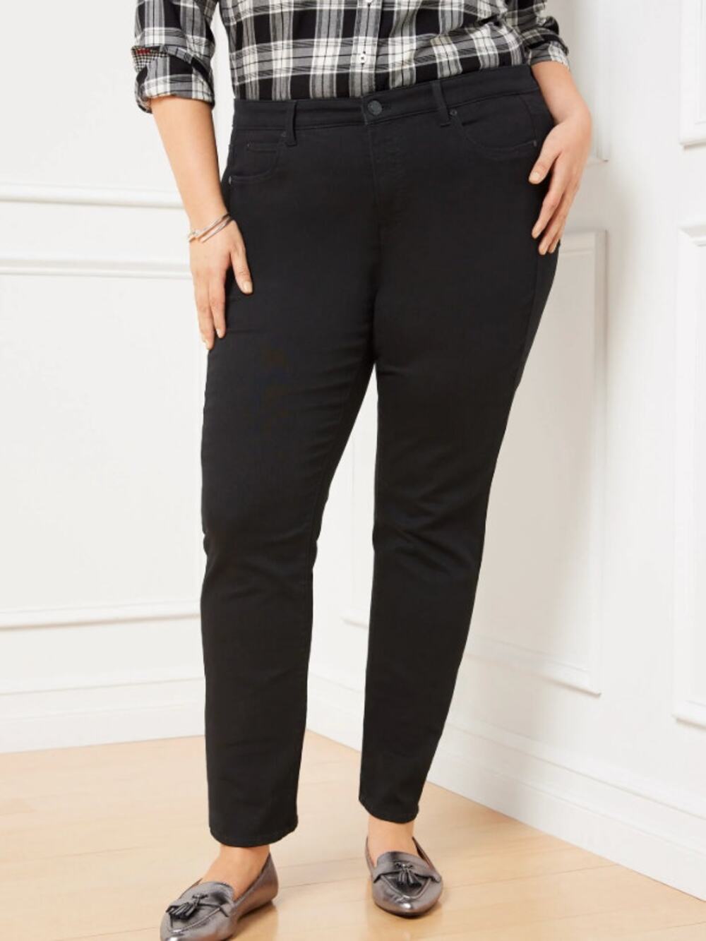 Talbots Straight Leg Jeans 12 31 Black High Rise Capsule Minimalist Stretch